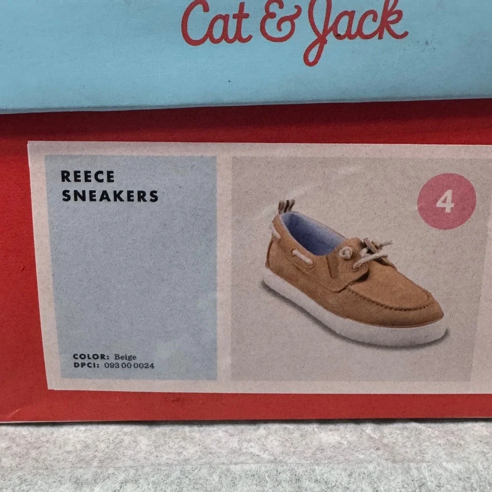 Cat & Jack Reece Sneakers Toddler Size 4 Beige Faux Suede Boat Shoes Slip On New